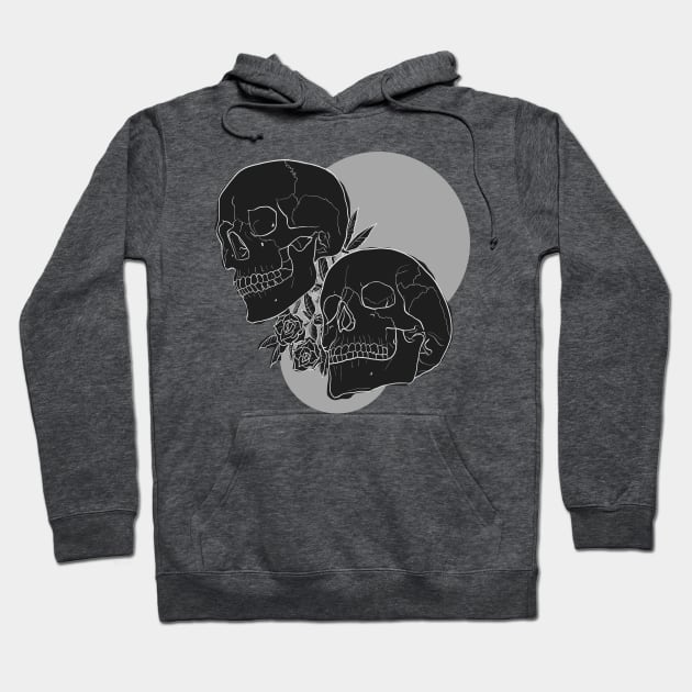 Love and Death -  Skulls and Roses in Black and White Hoodie by KimVanG